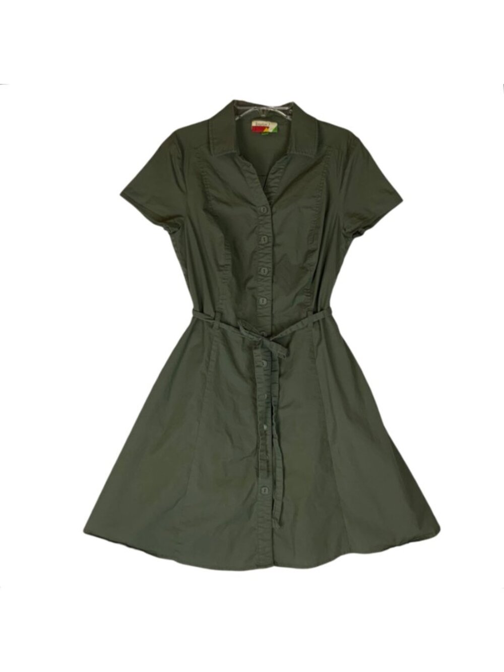 Fervour Womens Olive Green Button-Front A-Line Shirt Dress Sz Small Cap Sleeves - Picture 2 of 8